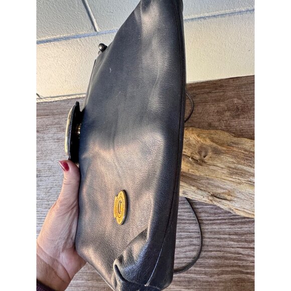 Vintage Etienne Aigner Navy Blue Genuine Leather Purse Handbag Tote - Picture 2 of 14